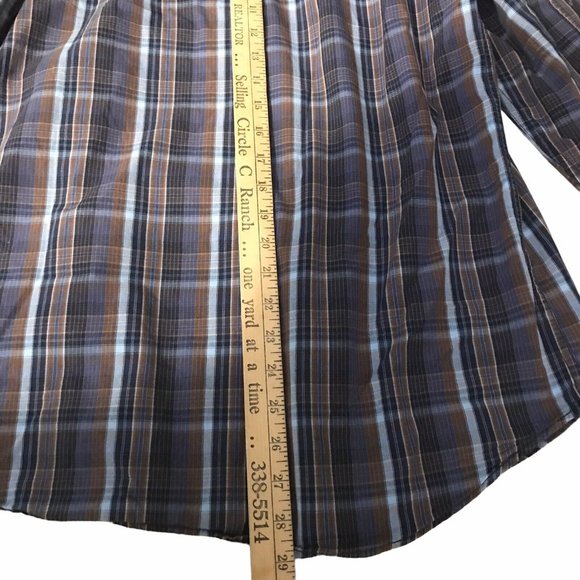 Ben Sherman Shirt Large Brown Blue Plaid Western Cowboy SmokiePearl Snaps Sz L - Picture 8 of 10